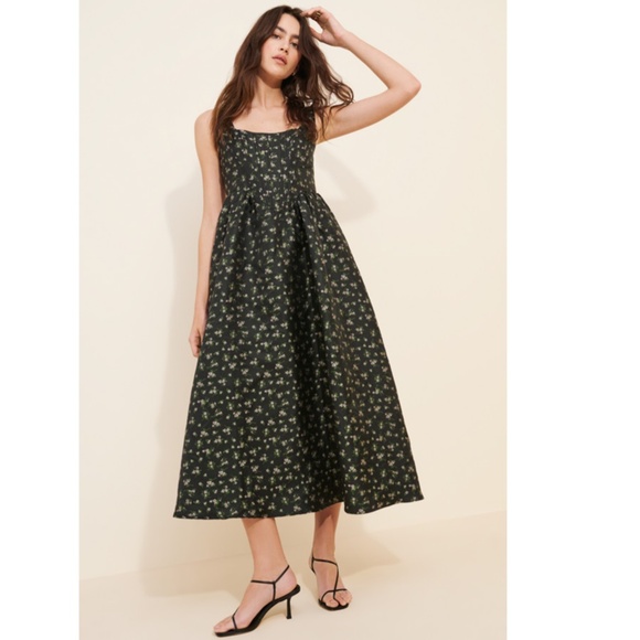 NEW LULUS Black CELINE Floral CORSET Square Neck COCKTAIL Midi DRESS S - Picture 11 of 16